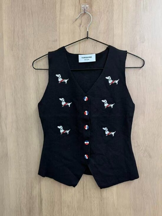 Thom Browne Tops - ⚫Thom Browne Black Knit Vest All Over Dachshund Embroidery Button Front